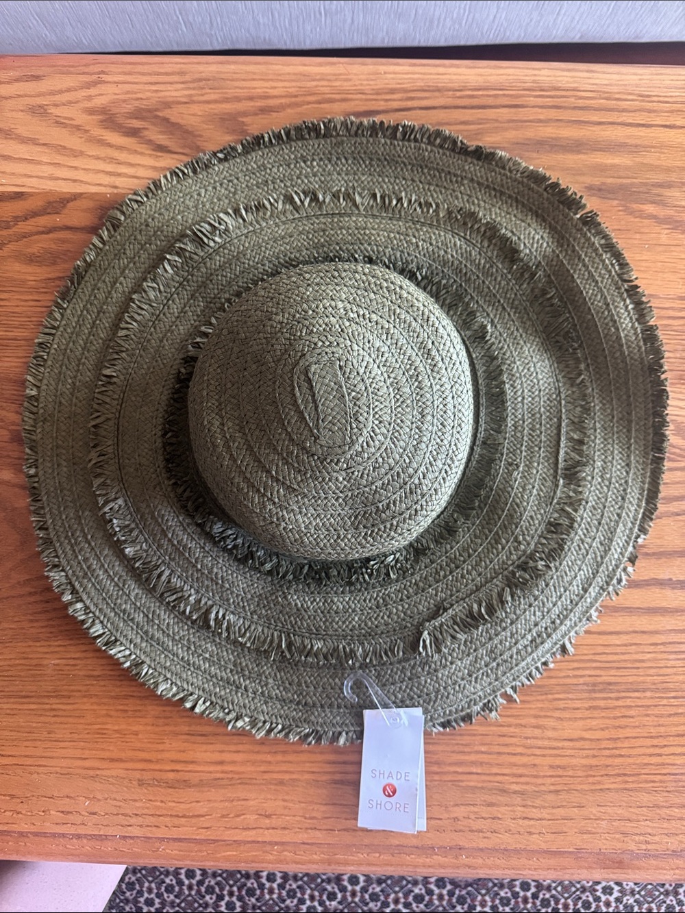 Shade & Shore Olive Green Fringed Straw Sun Hat